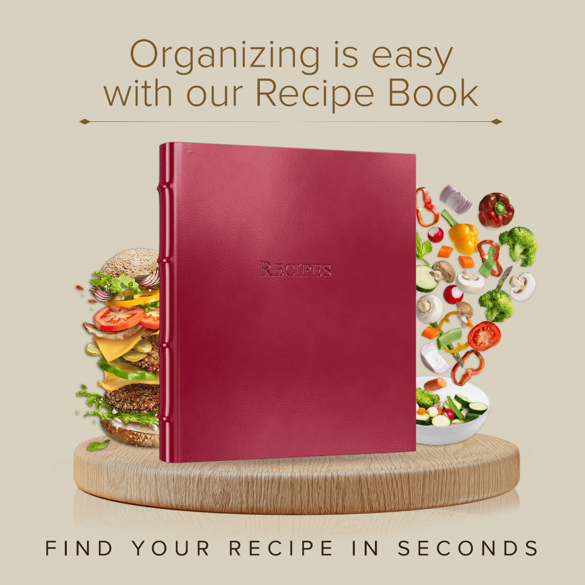 Gallery Leather  Recipe Organizer - Camden Red - 9.25" x 8"