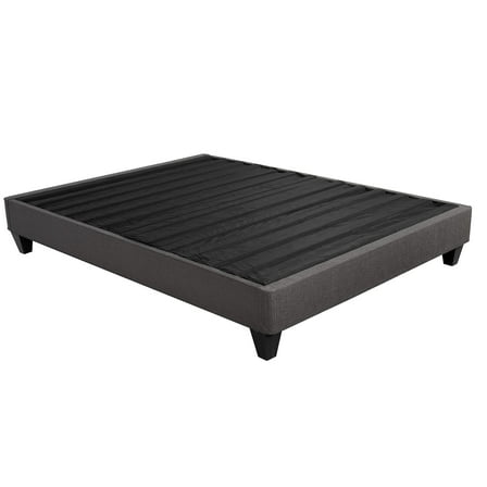 Bed Frame Contemporary 14 in. Platform Mattress Foundation, Cal King Size Upholstered Bed Base, Dark Gray