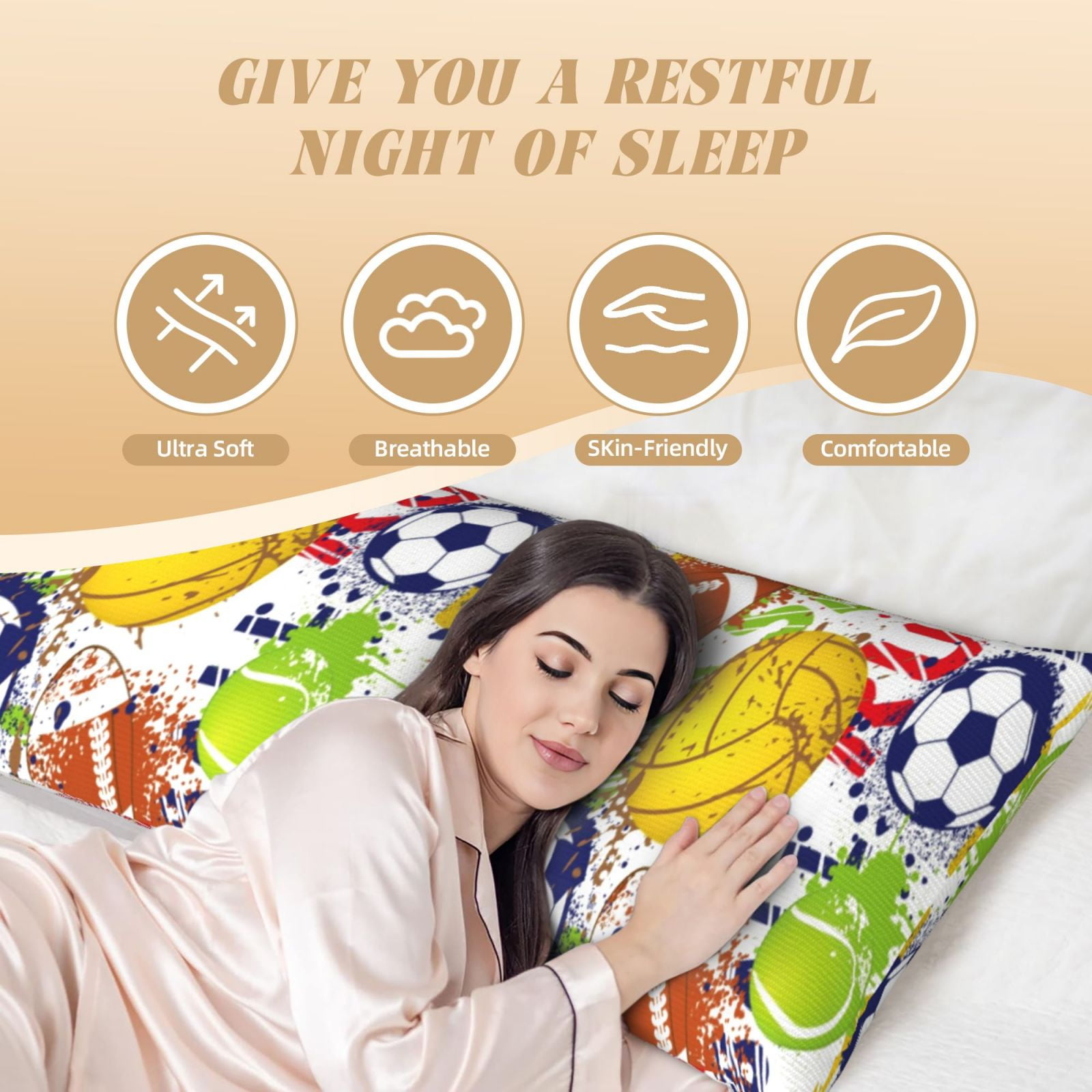 Naloa Balls Super Soft 20x60 Body Pillow Case,Long Side Hidden Zipper（PILLOWS ARE NOT INCLUDED）