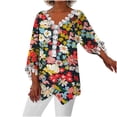 thumbnail image 1 of Mujeres Ocio Elegante Jersey Impreso Encaje Impresión Tres cuartos Manga Cuello en V Tops OAVQHLG3B Store lin121212, 1 of 5