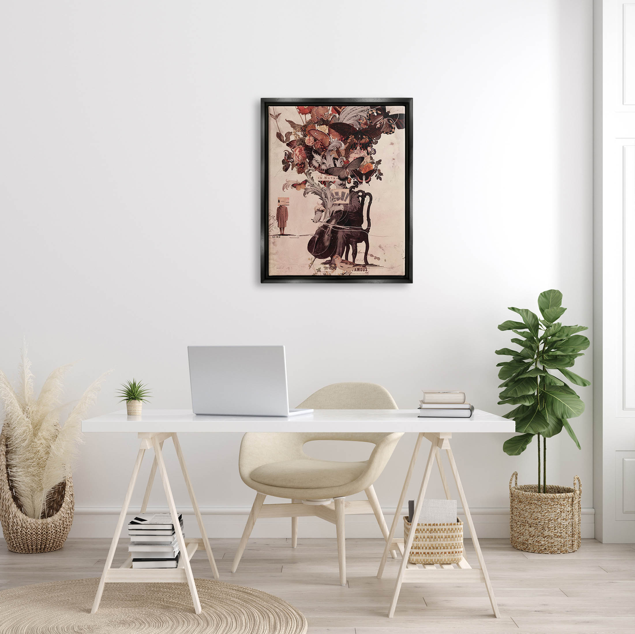 Stupell Industries Musician Butterfly Botanicals Collage Graphic Art Jet Black Floating Framed Canvas Print Wall Art, Design by Matheus Lopes Castro