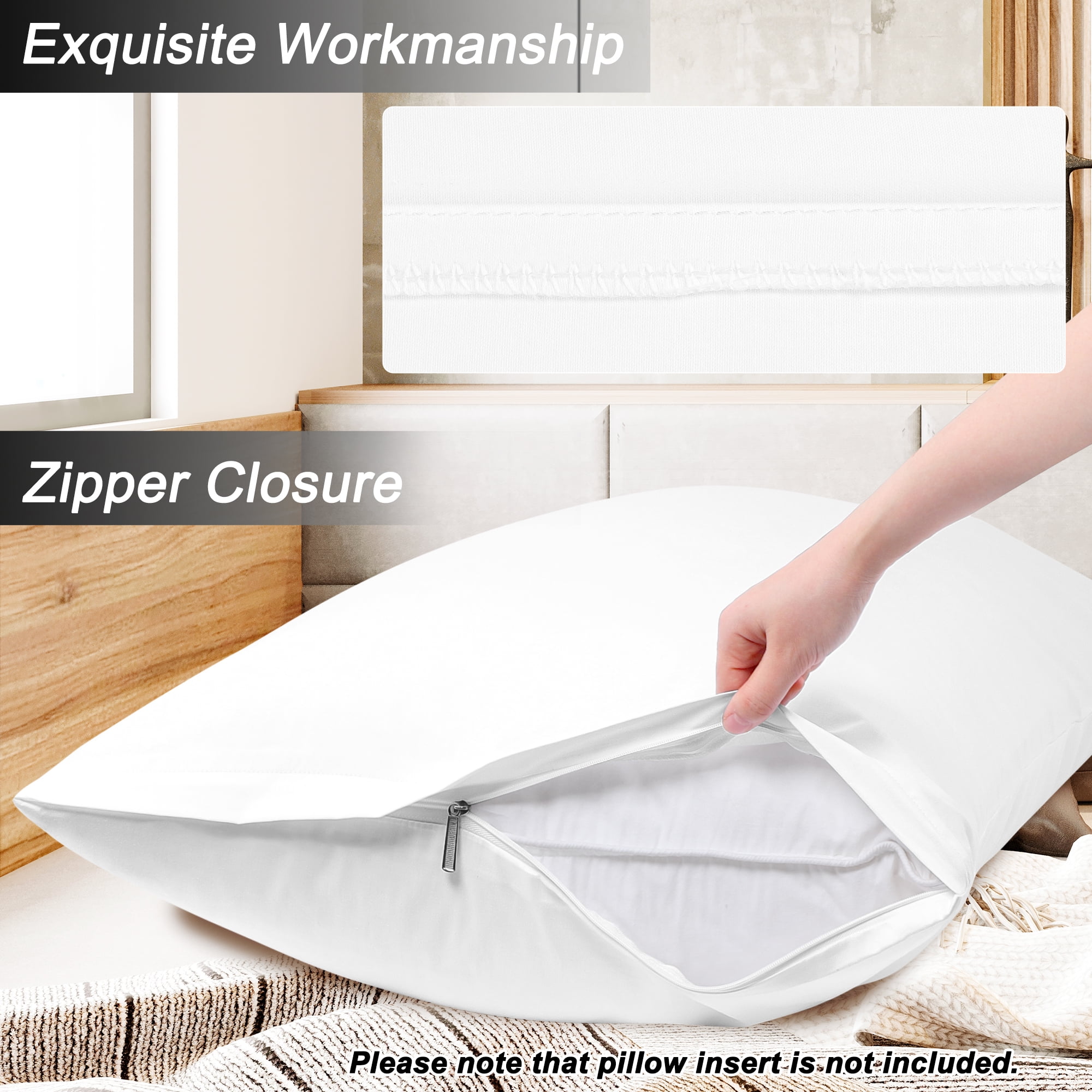 PiccoCasa Zippered Body Pillow Cover Egyptian Cotton Pillowcases, Jumbo White