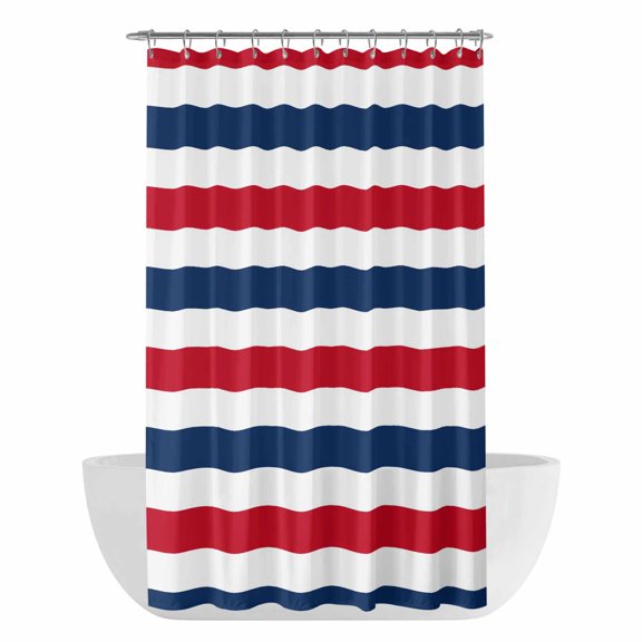 Red Blue Striped Shower Curtain - Water Repellent Fabric Shower Curtains Washable, Modern Minimalist Coastal Nautical Stripe Decorative Polyester Cloth Bathroom Curtains Modern Bath Decor 36"x72"