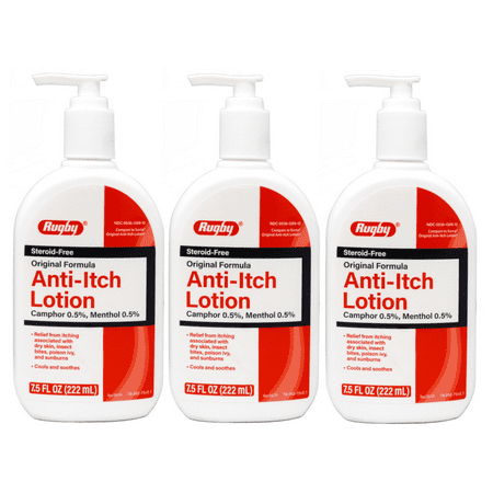 3 Pack - Rugby Original Formula Anti-Itch Lotion Camphor 0.5% , Menthol 0.5%, Steroid-Free, for Dry Skin, Insect Bite, Poison Ivy, Sunburns, 7.5 Fl Oz