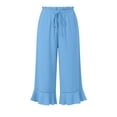 thumbnail image 7 of ZQUUVOU Ruffle Hem Capri Pants for Women Cotton Summer Drawstring Stretchy Ruffled Waistband Capri Trousers with Pockets Light Blue, 7 of 7