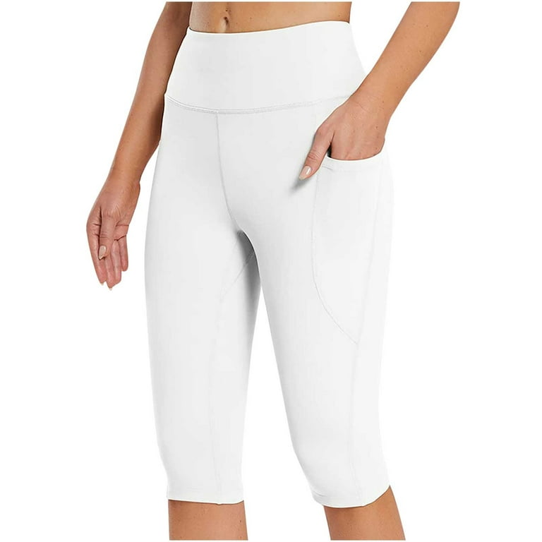 SELONE Plus Size Leggings Capris With Pockets High Waist Casual Yogalicious  Summer Utility Dressy Everyday Soft Capris Leggings Capri Jeggings Athletic  Leggings for Women 36-White L 