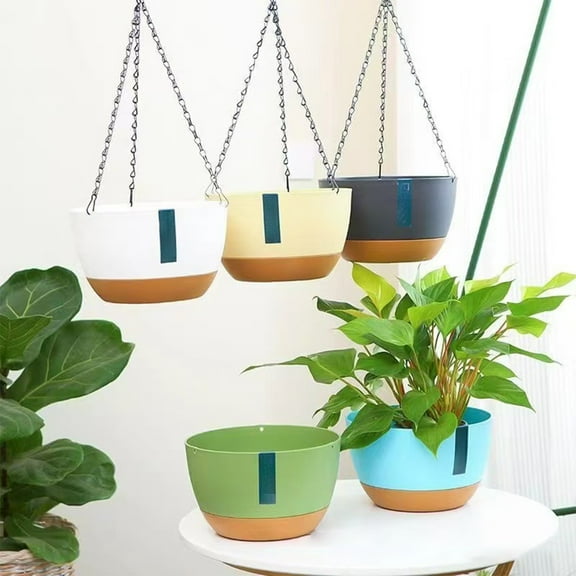 Self-watering Hanging Planter, Automatic Plant Pot for Balcony, Indoor Use, Beige Plastic, 8.07x4.92 Inches,Vsgery