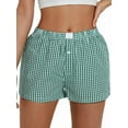 thumbnail image 2 of Women Y2k Gingham Cute Pj Short Pants Plaid Lounge Shorts Sleep Bottoms Elastic Boxers Streetwear Green XXL, 2 of 8