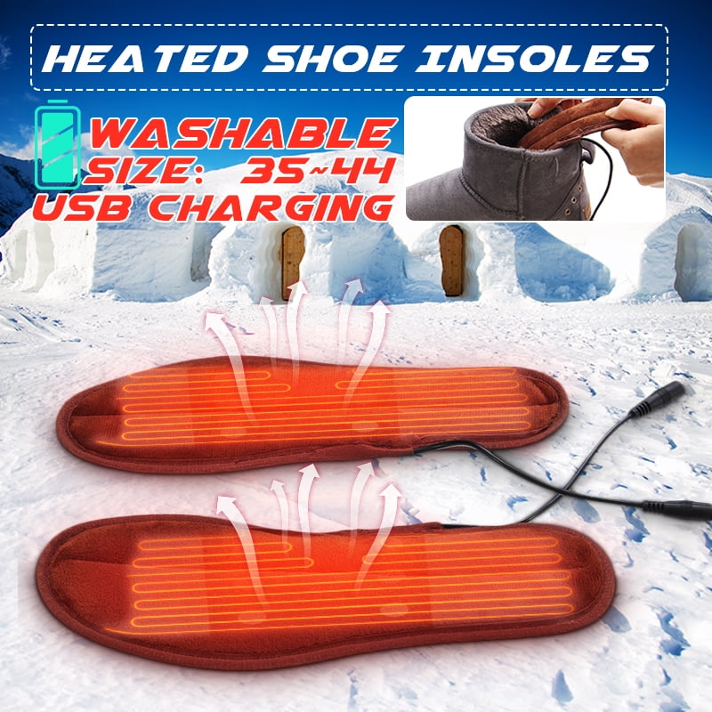 2x USB Charging Electric Heated Fleece Insoles Pad Shoes Warmer Boots Heater 5V 