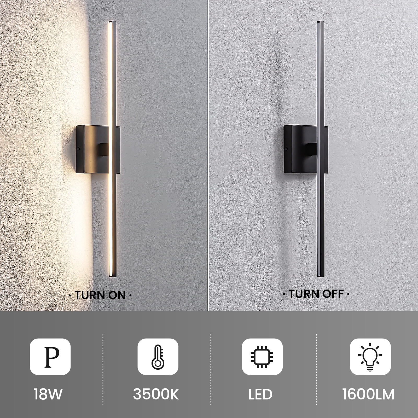 KAISITE Modern Bathroom Vanity Light 24 inch, Dimmable Black Bathroom Light Fixtures for Bathroom Wall Sconce with 3500K Warm Light Bedroom