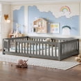 thumbnail image 2 of URTR Full Size Montessor Solid Wood Floor Bed, Bed with Fence and Door, Low-to-Floor Bed Frame with Slats, Gray C, 2 of 8