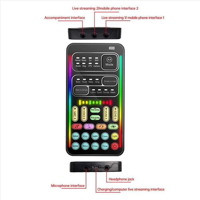2X I9 Kit Completo de Cambiador de Voz Múltiples Efectos de Audio Bluetooth Tarjetas de Sonido en Herramienta de Micrófono de Tarjeta de Sonido en Portátil Ultrafina