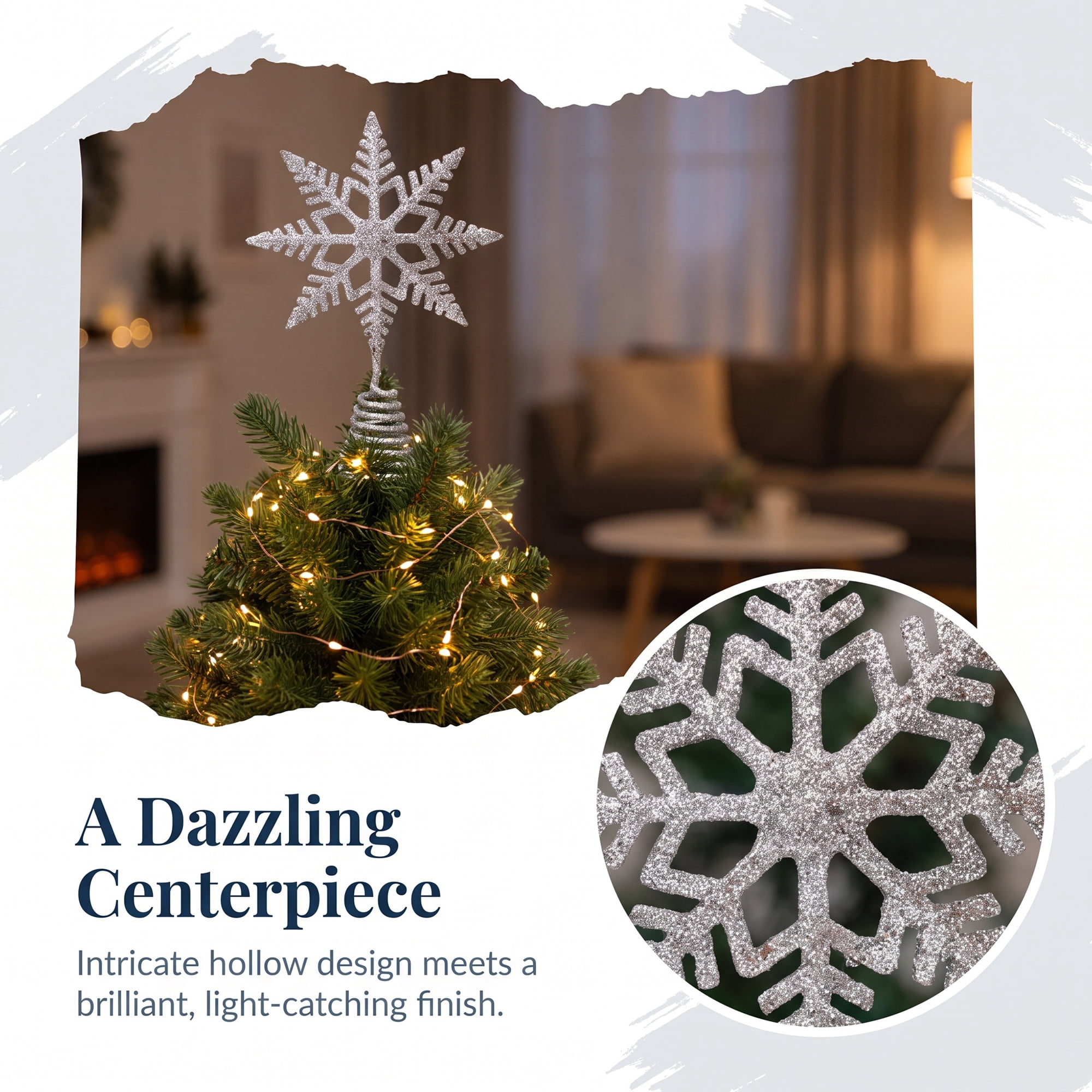 Unique Bargains Glittering Snowflake Tree Decoation with Radiant Spring Mount Silver 9.1"