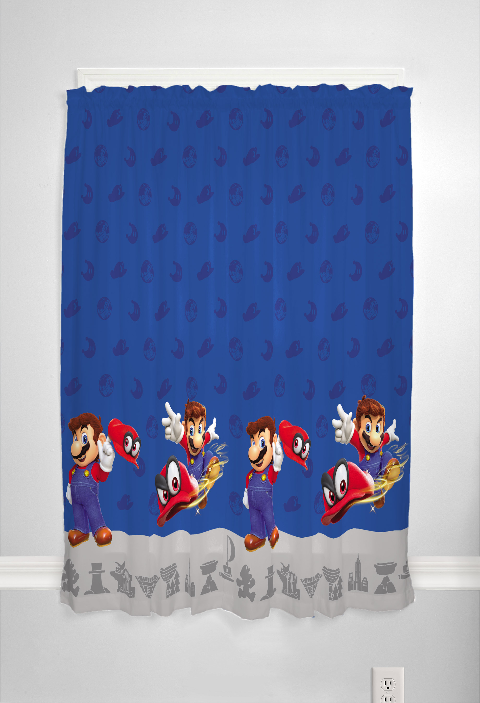 Super Mario Kids 2 Piece Light Filtering Bedroom Curtain Set, 63" Length, Blue