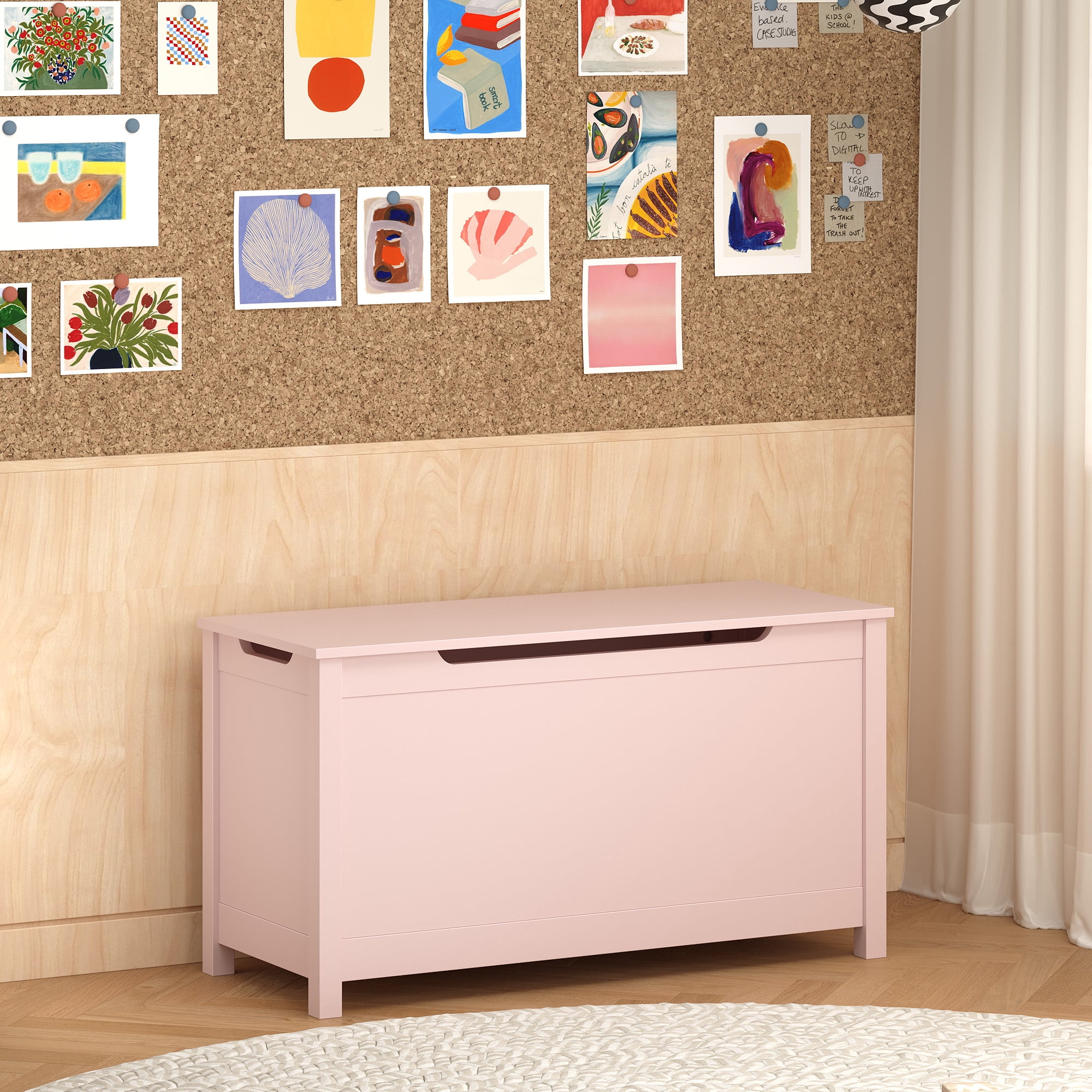 MDF Kids Wooden Toy Storage Box with Safety Hinged Lid for Ages 2+, 2.7 Cubic Feet Large Storage Chest, Easy 15-Min Assembly
