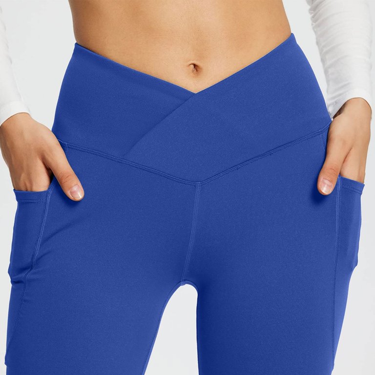 Clearance RQYYD Flare Leggings for Women Fashion High Waist Stretchy  Bootcut Yoga Pants Casual Seamless Workout Crossover Flare Leggings (Blue,L)  
