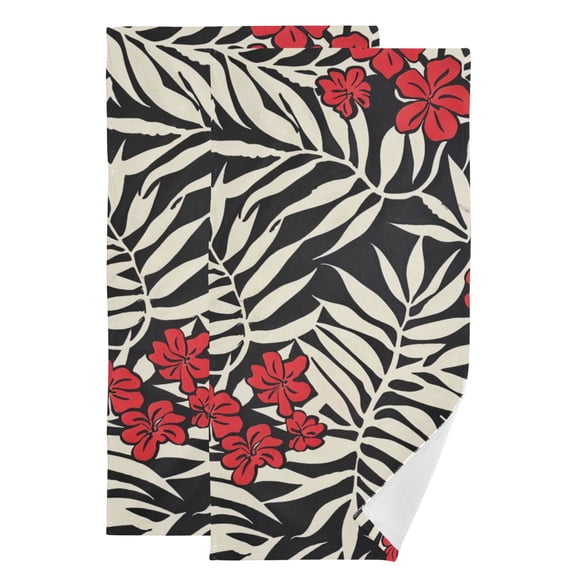 Hawaiian Palm Leaves Red Flowers Hand Towel Absorbent Bath Towels for Bathroom Sports Gym 28" x 14" Set of 2