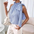 thumbnail image 5 of Women'S Sleeveless Stripe Stand Collar Tie Front Ruffle Detail Ribbon Strap Tank Top M, 5 of 9