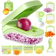 thumbnail image 4 of Vegetable Cutter 1-Piece Multifunctional Vegetable Cutter with 6 Blades Potato Shredder Dicer for Slicing Grating and Chopping(Green) Rkxzt, 4 of 9