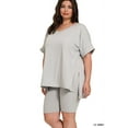 thumbnail image 2 of Zenana Plus Size Brushed DTY Microfier V-Neck Short Sleeve Hi-Low Hem & Biker Short Loungewear Set, 2 of 4