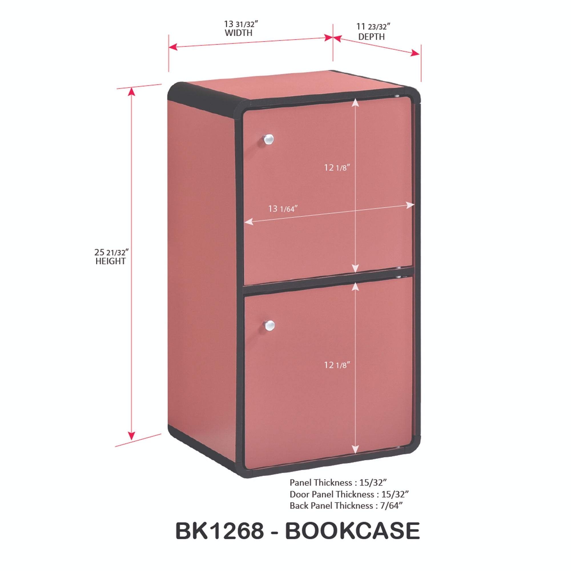 Kings Brand Furniture Dothan Wood 2-Cubed Closed Bookcase - Storage Shelf Organizer Bookshelf, Red