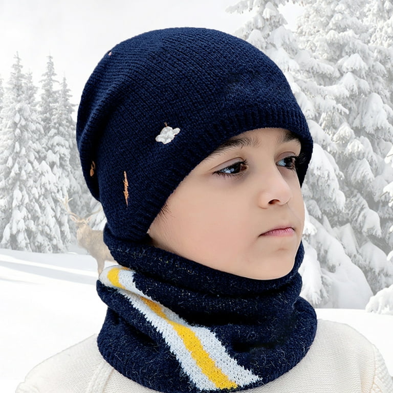 JFAN Toddler Hat Kids Beanie Hat With Pompom Boys Girls Winter Hat Lined Earflap Neck Warmers Scarf Set Coffee