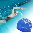 thumbnail image 2 of Unique Bargains 1 Pc Waterproof Square Flower Pattern Swim Cap White Blue, 2 of 6
