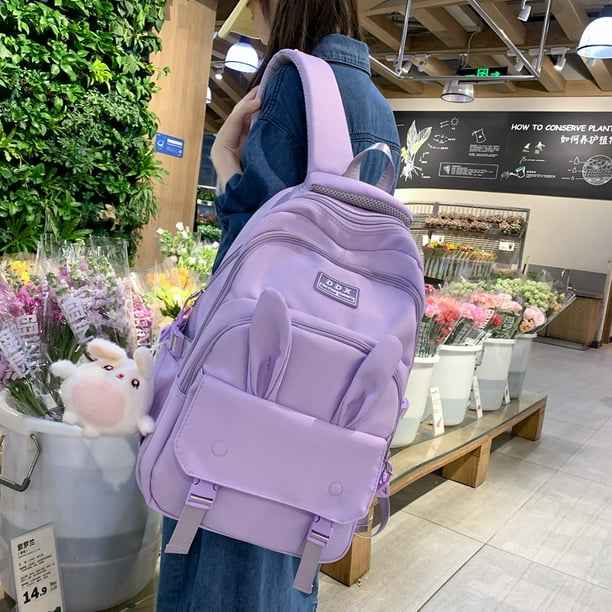 Mochila de dibujos animados para niñas Mochila linda Mochila multibolsillos de conejo Mochila de día