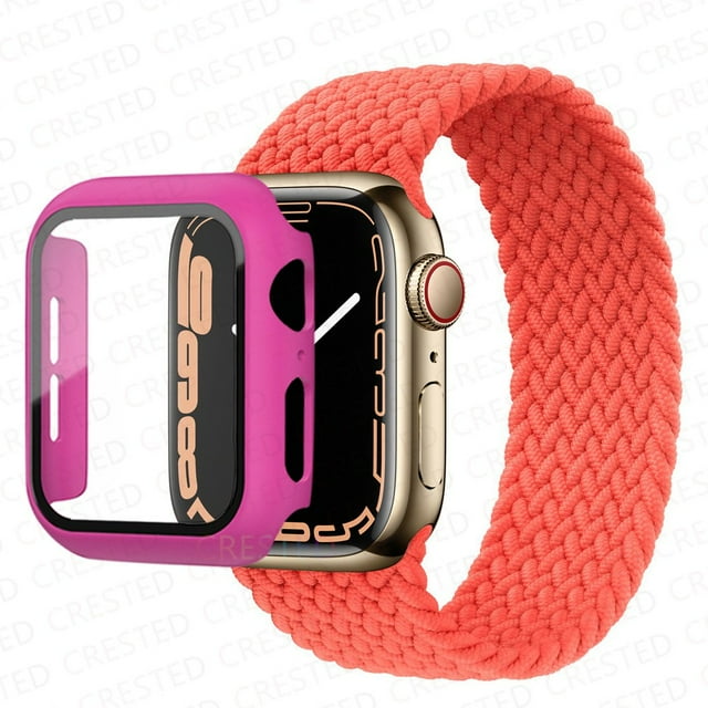 ALMNVO Apple Watch Bands 40mm Screen Protector Case Braided Solo Loop Strap with Protective Case, Stretchy Wristband Elastic Nylon Strap Bracelet for iWatch Series 6 5 4 SE,Pink
