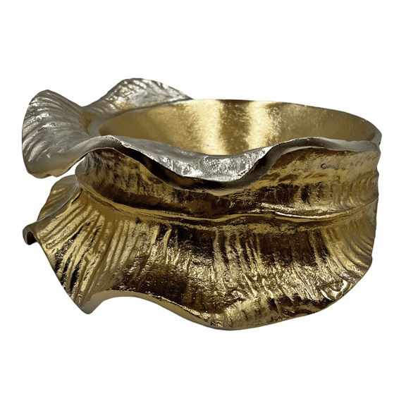 14" Aluminum Decorative Leaf Gold Bowl