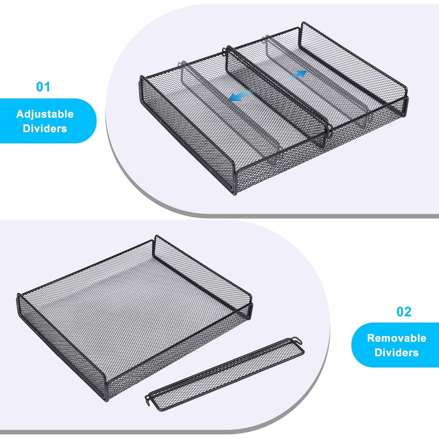 EasyPAG Adjustable Mesh Desk Organizer Tray - Removable Dividers, Multi-Purpose Storage Caddy for Office, Classroom, Home (12.2×10.16×6.69in)