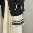 thumbnail image 3 of Bolso bandolera de lujo con flores y cuentas de imitación en blanco y negro, bolso de verano y cartera de mano, 3 of 5