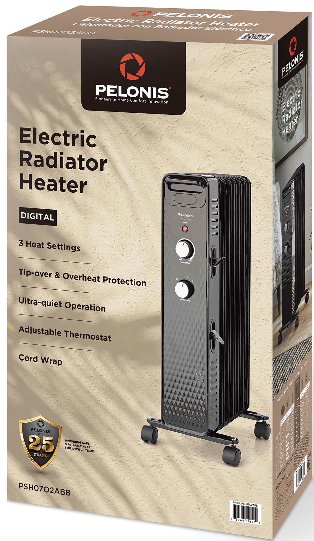 Pelonis 1500W Mechanical Oil-Filled 3-Setting Electric Radiant Heater, PSH07O2ABB, Black - image 5 of 13