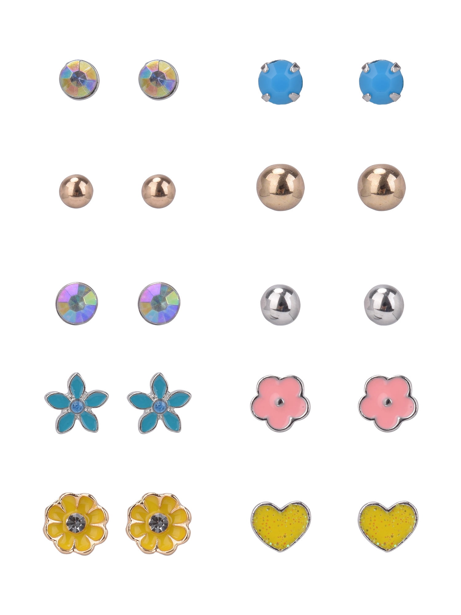 Wonder Nation Gold and Silver Tone Heart, Flower and Whimsy 21 Pair Adult Female Womens Earring Set