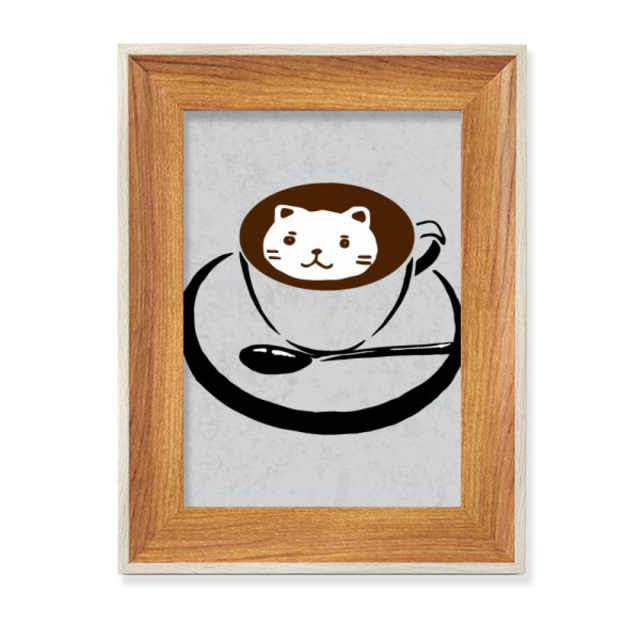 Coffee Cup Illustration Lovely Cat Pattern Desktop Wooden Photo Frame Display Picture Art Painting Multiple Sets