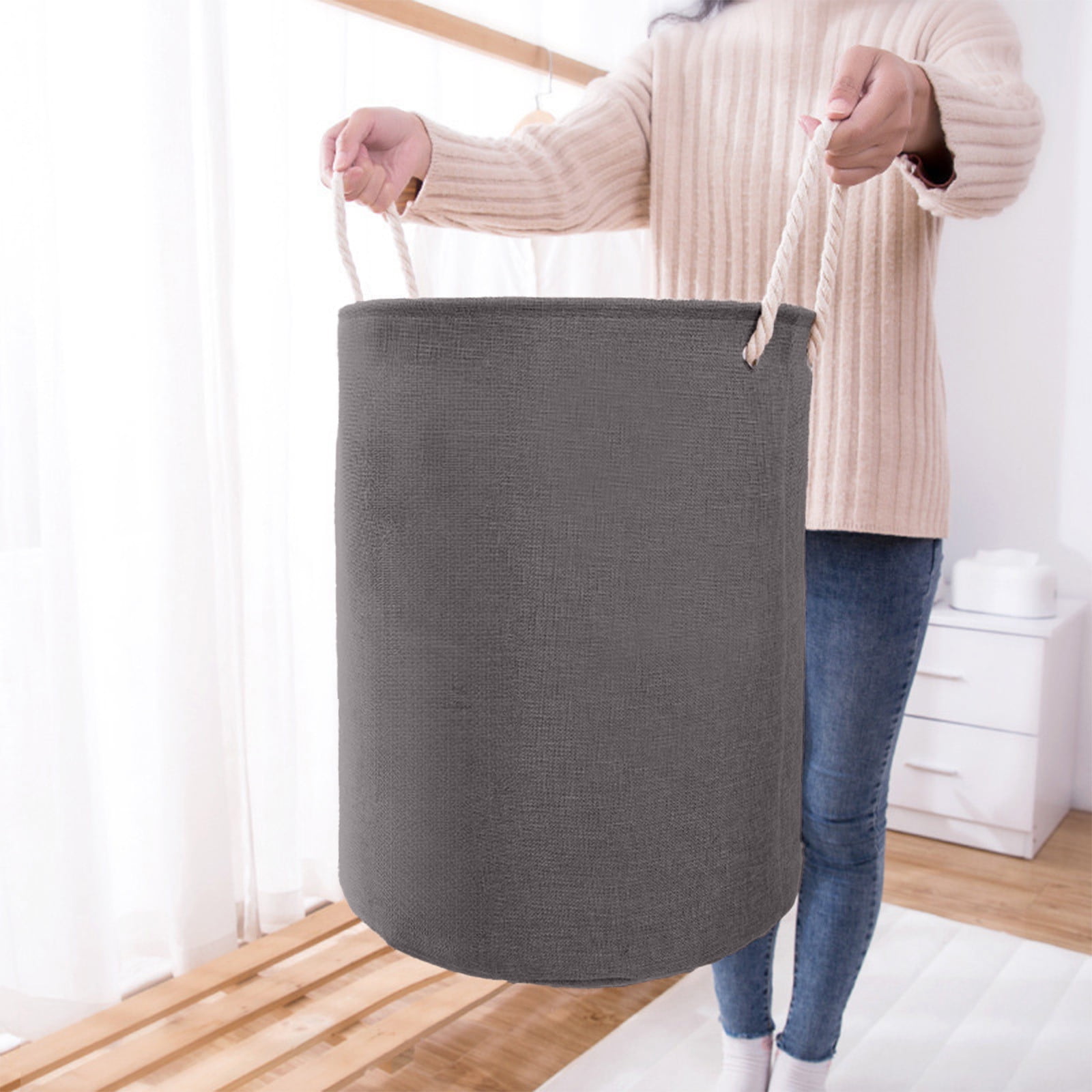 Miogawg Laundry Basket, Waterproof Canvas Large Clothes Basket, Kids Nursery Hamper For Kids Room Toy Storage, Collapsible Round Laundry Hamper With Handles For Blankets, Toys And Clothes