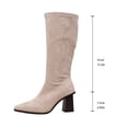 thumbnail image 4 of OKBOP Women's Knee High Boots with Mid Block Heel, Slouchy Faux Suede, Pointy Toe, Pull-On, Comfortable Fall Wear All‑Day Wear Gifts for Women Khaki 36 Sizes, 4 of 5