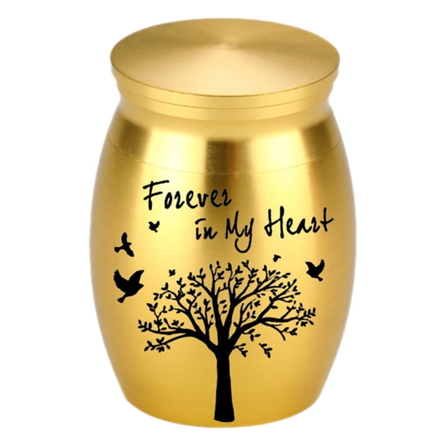Kjfeif Personalized Small Pet Urn for Ashes - Waterproof Cremation Keepsake Stainless Steel Memorial Urn with Tree Patterns and Text for Ashes Holder Memorial Dog Cat Funeral Decorative