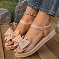 thumbnail image 6 of Xijirk Women Fashion Flat Bottom One Word Beach Sandals Summer New Bow Flat Bottom Set Foot Ring Strap Women Sandals for Casual Wear,Beige,9.5, 6 of 9