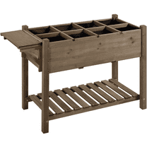 Topeakmart Solid Wood Elevated Garden Bed Planter Box with Removable Grow Grids, Dark Brown