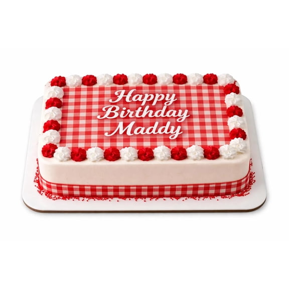 SugarMeLicious Red Gingham Birthday Cake Topper, Personalized Picnic Theme Edible Image Cake Decoration, Custom Happy Birthday Design, 1/4 Sheet Frosting Sheet