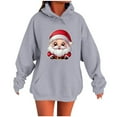 thumbnail image 2 of Mifsaly Vintage Christmas Sweatshirt for Women Oversized Christmas Santa Print Hoodie Long Sleeve Loose Hooded Pullover Tops Merry Xmas Drop Shoulder Bright Winter Outerwear with Pocket Funny Gifts, 2 of 4