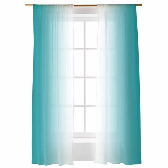 Sheer Curtains 96 inches Long, Teal and White Gradient Light Filtering Sheer Window Curtains Rod Pocket Voile Drapes for Bedroom Living Room, 52"W x 96"L 2 Panels