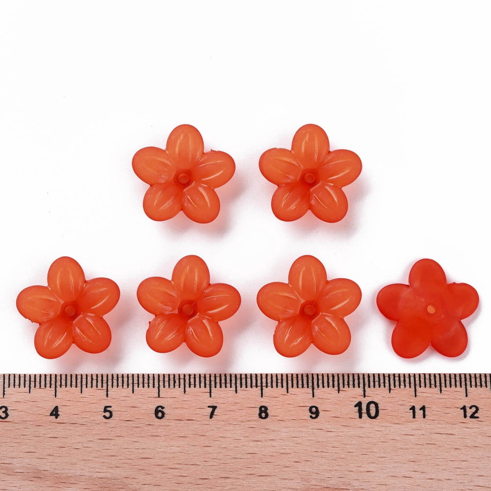 Frosted Acrylic Bead Caps 5-Petal Flower Orange Red 19.5x20x5.5mm Hole: 1.6mm about 740pcs/500g