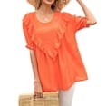 thumbnail image 1 of Qarigey Camiseta de mujer Dido, camiseta de manga corta con cuello y volantes, camiseta holgada de verano Prendas para la parte del cuerpo Naranja L Qarigey AP001237-15, 1 of 1