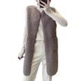 thumbnail image 5 of comerut Fall Winter Women Vest Coat Round Neck Loose Mid Length Sleeveless Single-breasted Pockets Cardigan Warm Thick Outwear Waistcoat, 5 of 8