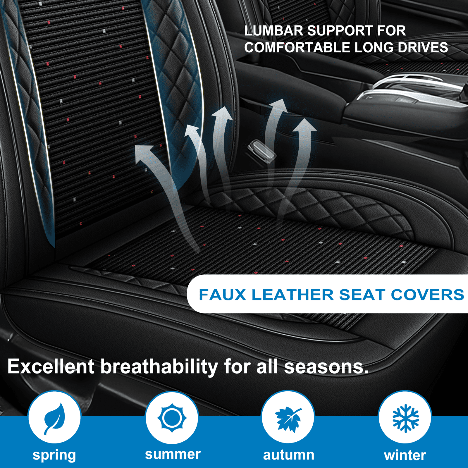 HQBQBUG Car Seat Covers Full Set for Toyota RAV4(Not for Hybrid) 2013-2025 Ice Silk Leather Seat Covers Cushion Breathable Cooling Comfort Easy Installation(Black,2 Row 5 Seat)