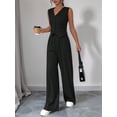thumbnail image 4 of Womens Two Piece Outfits Summer Fashion Button V Neck Crop Vest Blazer and Wide Leg Pants Suit Matching Black L, 4 of 9