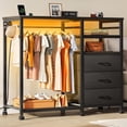 thumbnail image 2 of Black Dresser with Hanging Rack for Bedroom, 3 Drawer Dresser with LED Lights & Charging Station, Fabric Dressers & Chest of Drawers, Storage Organizer with Open Shelves for Living Room, 2 of 10