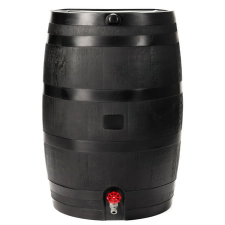 RTS Home Accents Polyethylene 50 Gallon Flat Back Eco Rain Barrel, Black Color